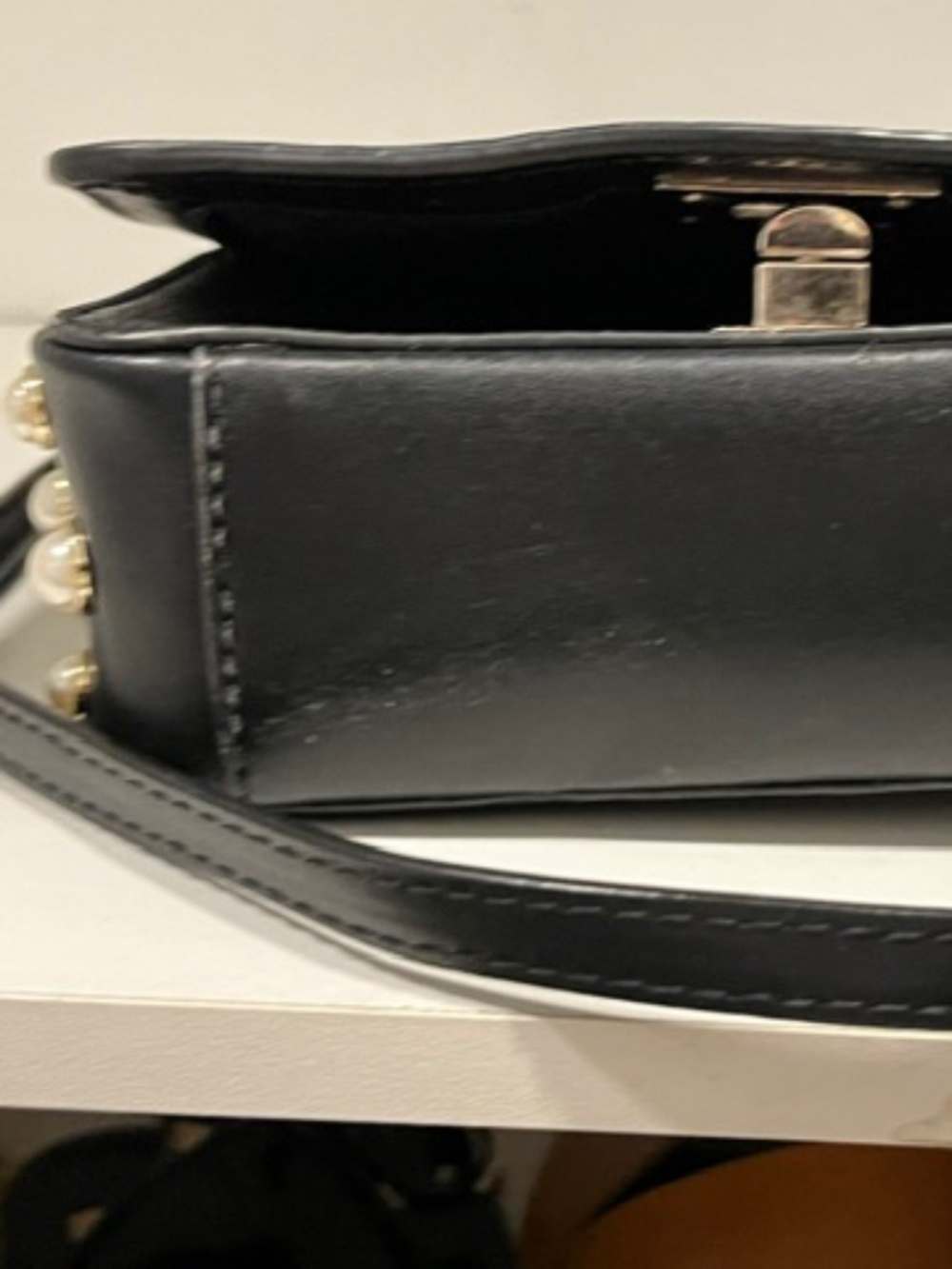 Kate Spade Black Leather Serrano Place Pearl Maisie Mini Crossbody Bag Designer - Picture 6 of 14